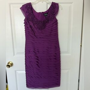 Adrianna Papell Purple Ruched Sheath Midi Dress